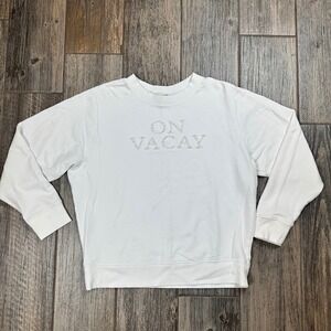 Lilly‎ Pulitzer On Vacay Sweatshirt White Crew Neck Beaded Embellished Pullover